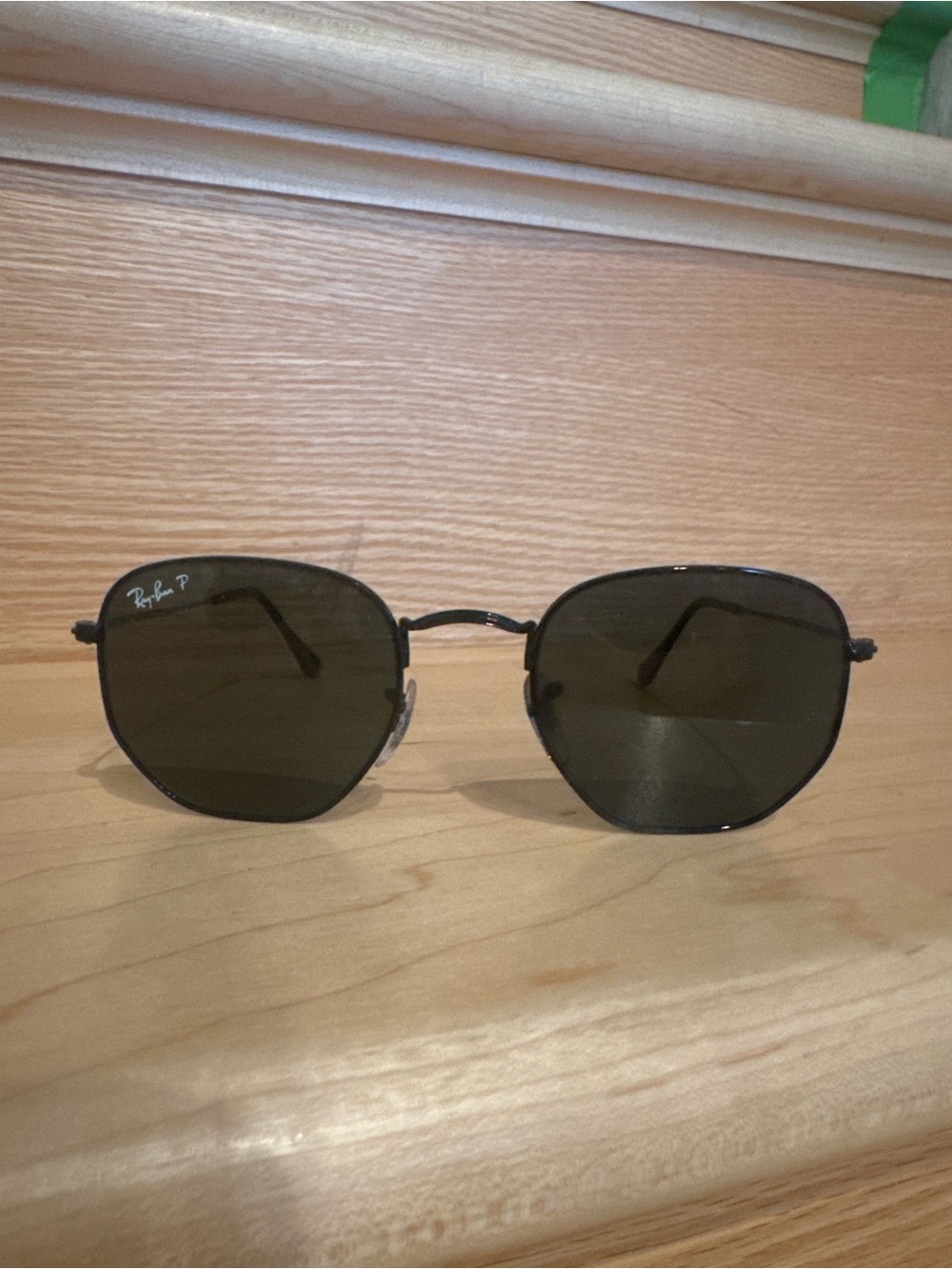 Ray-Ban Black Metal Hexagonal Polarized Sunglasses